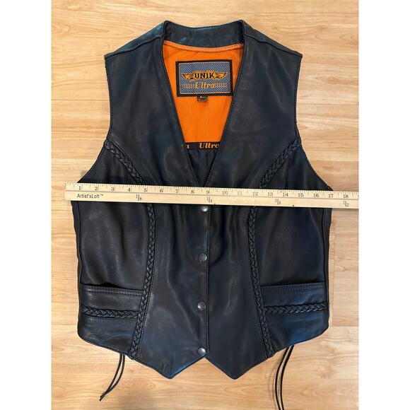 UNIK WOMEN'S MOTORCYCLE LEATHER VEST Side Laced Size Large Lined - Picture 7 of 7